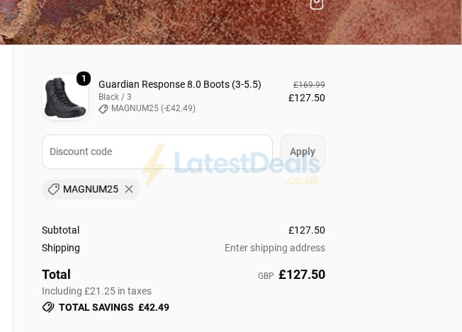 Screenshot of the Magnum Boots discount code working