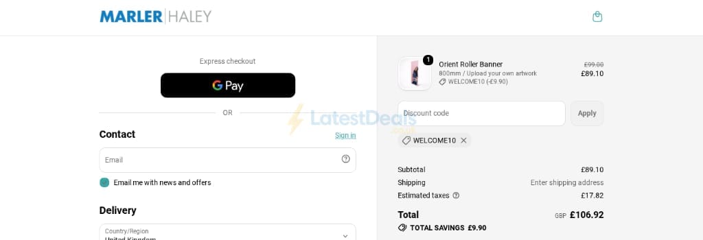 Screenshot of the Marler Haley discount code working
