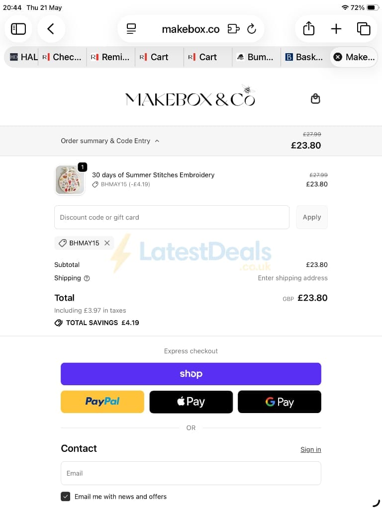 Screenshot of the Makebox discount code working