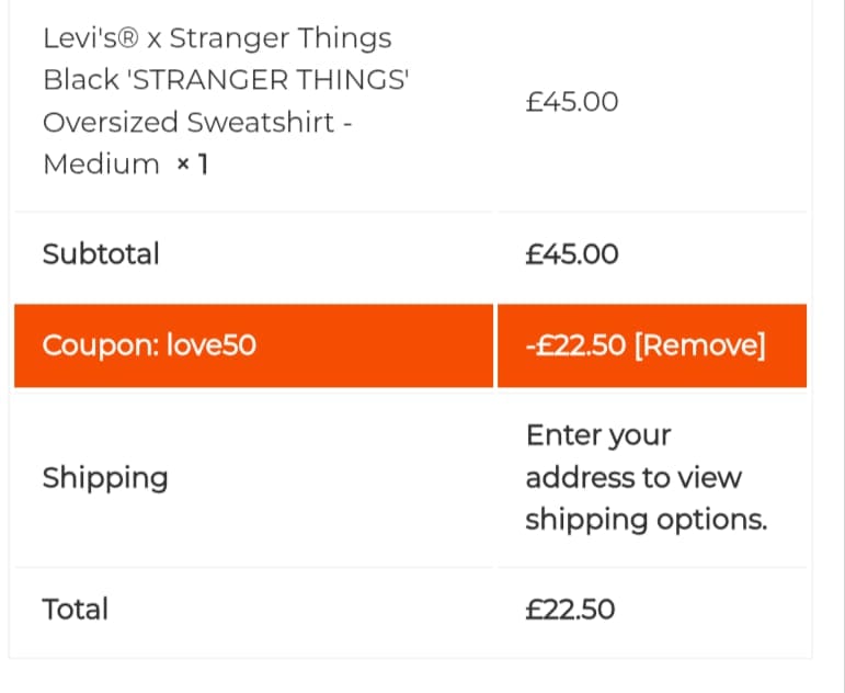 Screenshot of the Rainy Days discount code working