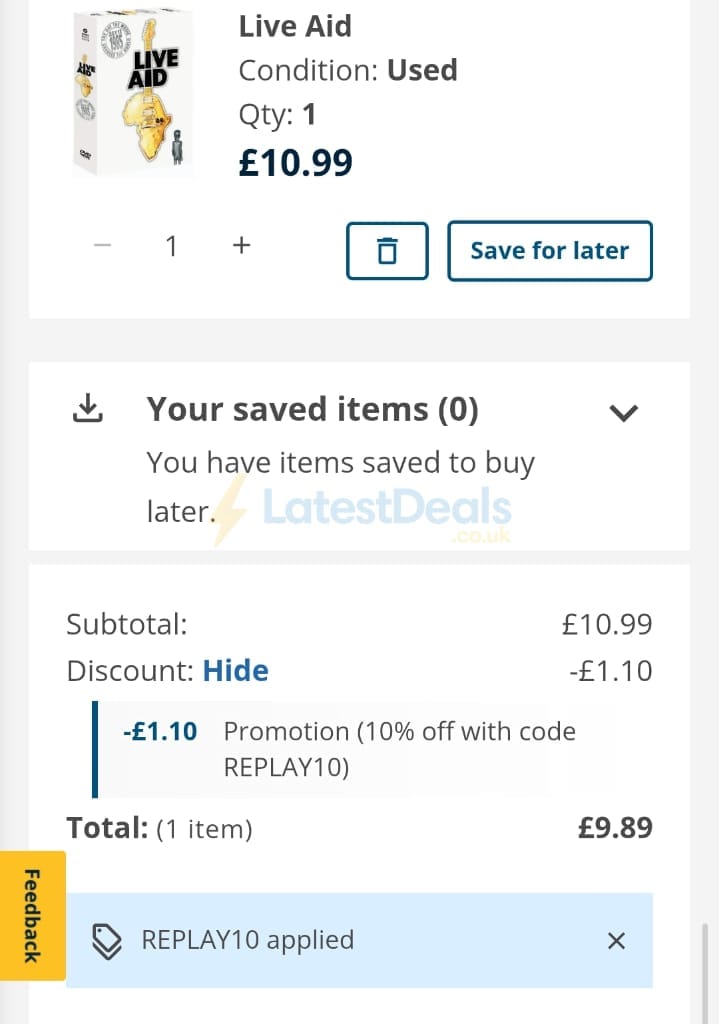 Screenshot of the Music Magpie discount code working