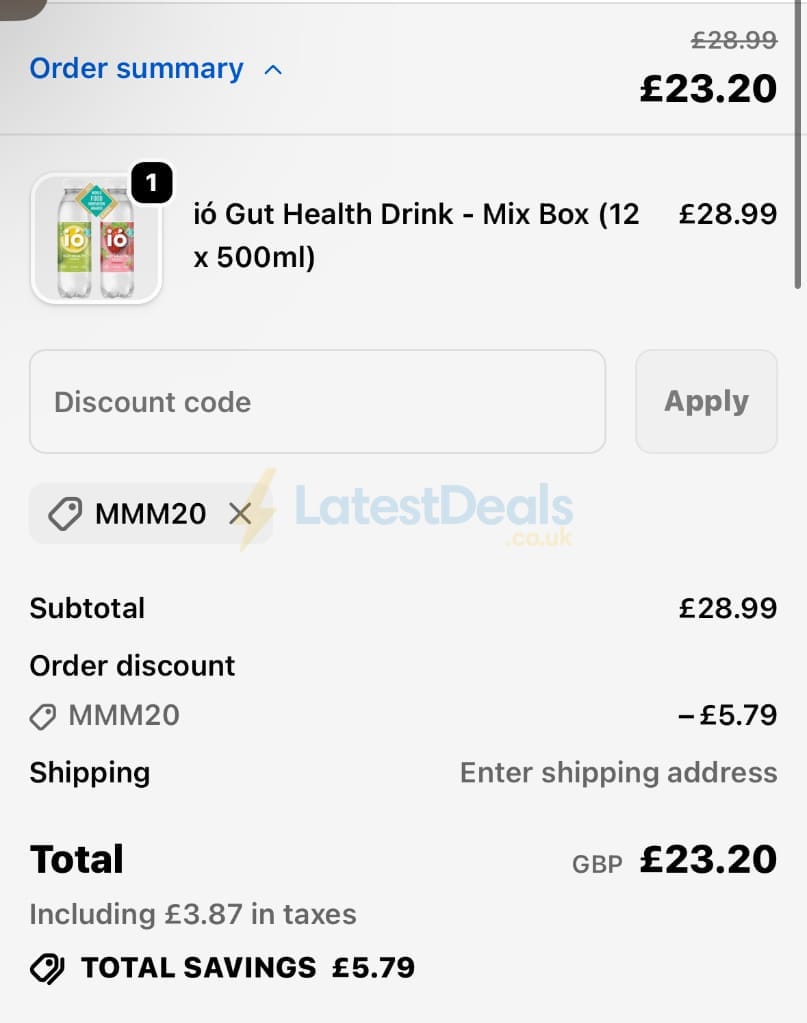 Screenshot of the ió Gut Health Drink discount code working