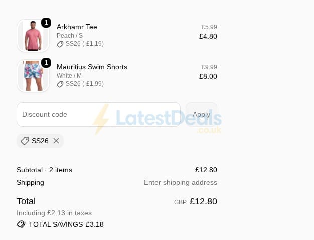 Screenshot of the Blue Inc discount code working