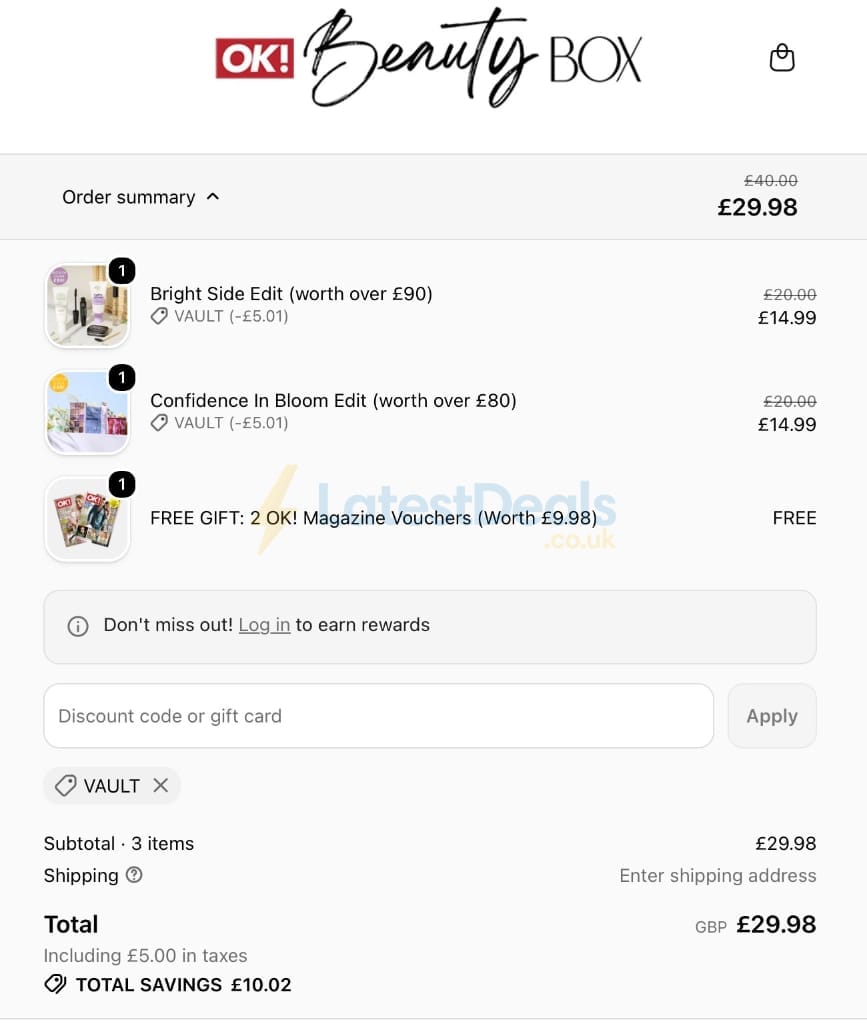 Screenshot of the Ok Beauty Box discount code working