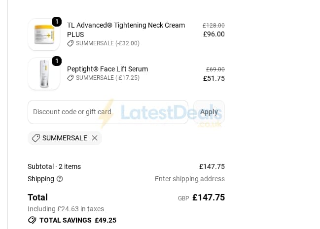 Screenshot of the StriVectin discount code working