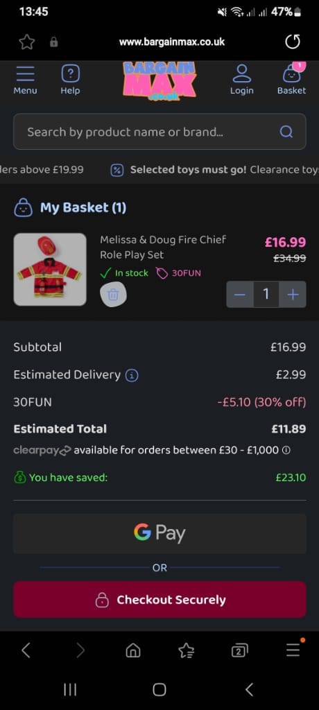 Screenshot of the BargainMax discount code working