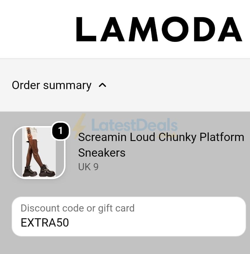 Screenshot of the Lamoda discount code working