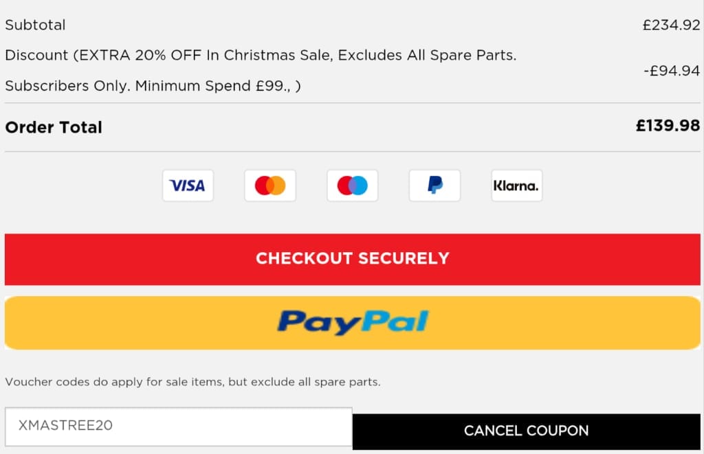 Screenshot of the Kuhn Rikon discount code working