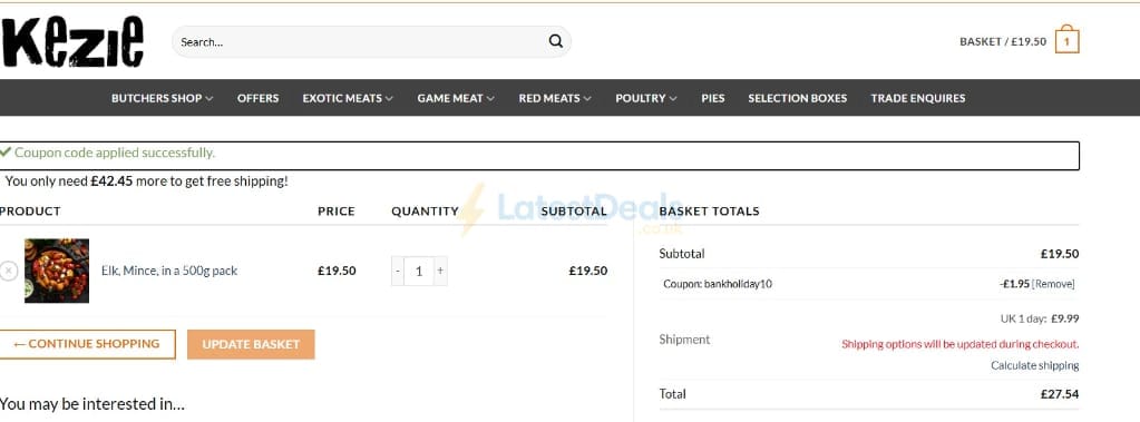 Screenshot of the Kezie discount code working