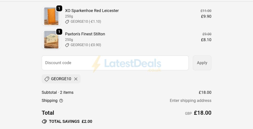 Screenshot of the Paxton & Whitfield discount code working