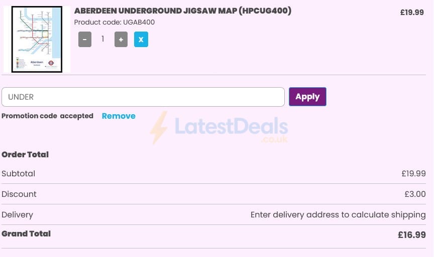 Screenshot of the Happy Puzzle discount code working