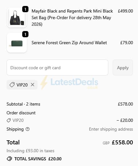 Screenshot of the Labante London discount code working