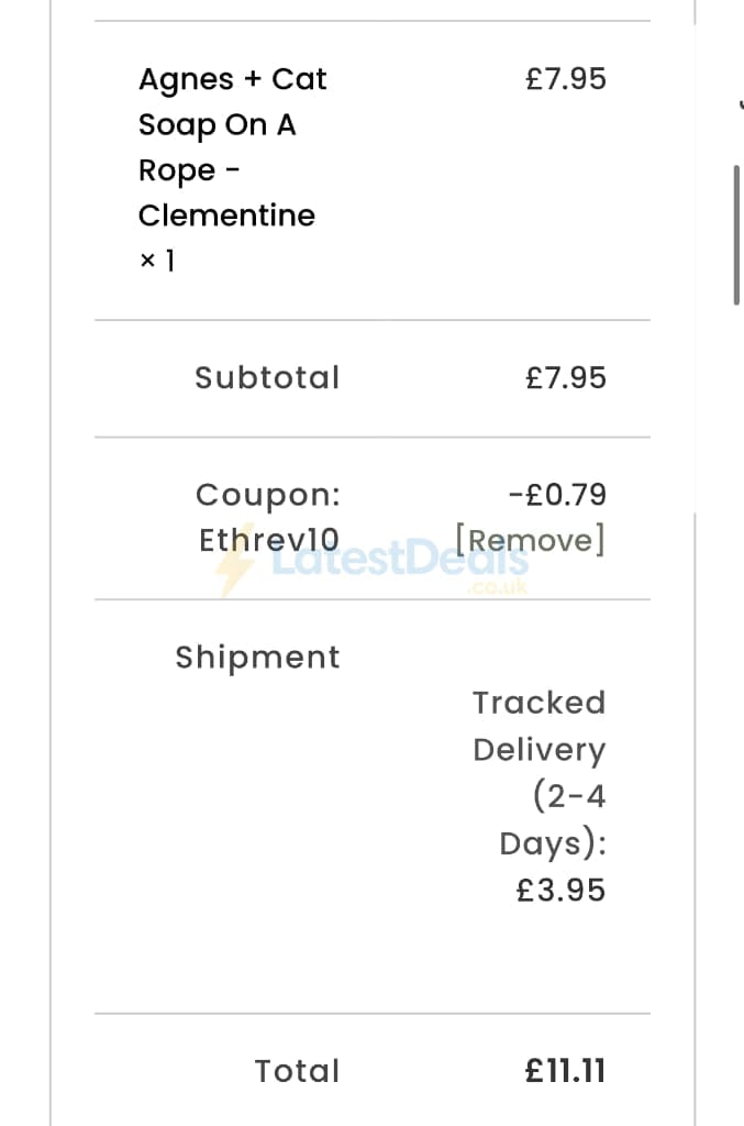 Screenshot of the Snooty Catz discount code working