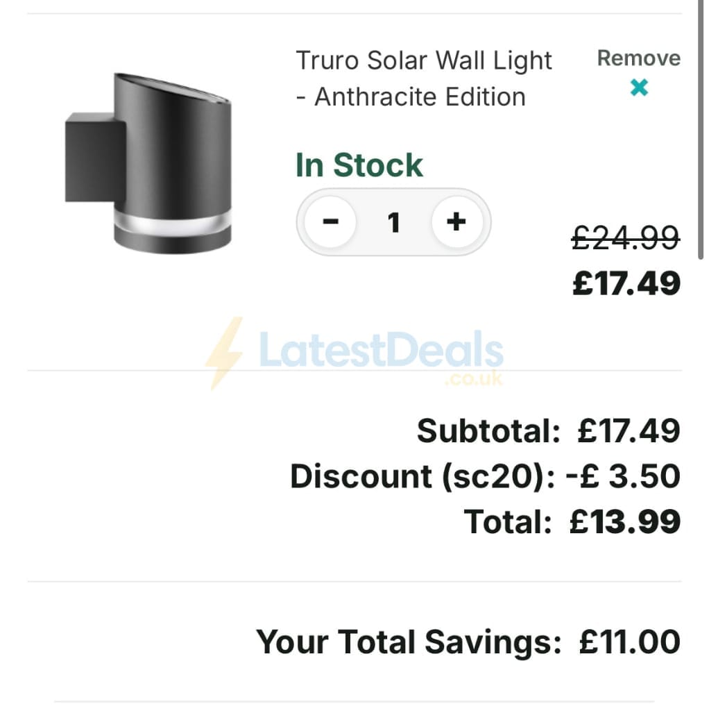 Screenshot of the Solar Centre discount code working