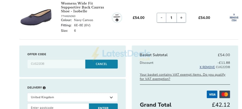 Screenshot of the Wider Fit Shoes discount code working