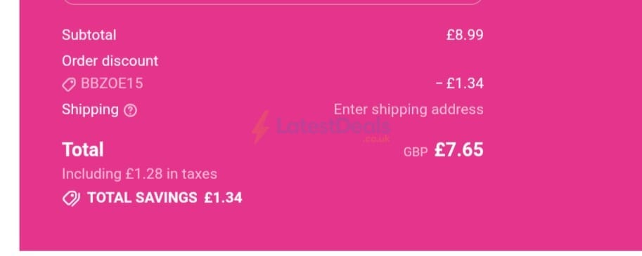 Screenshot of the LashBase discount code working