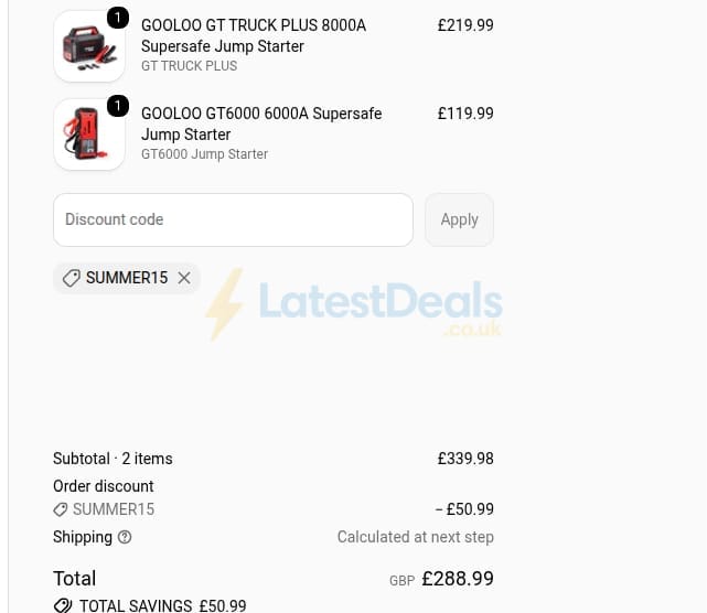 Screenshot of the GOOLOO discount code working