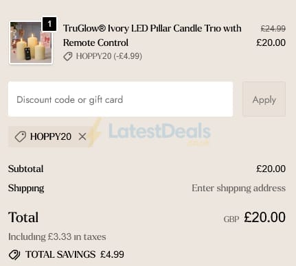 Screenshot of the Lights4fun discount code working