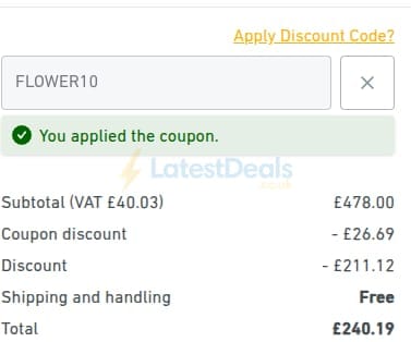 Screenshot of the Lampandlight discount code working