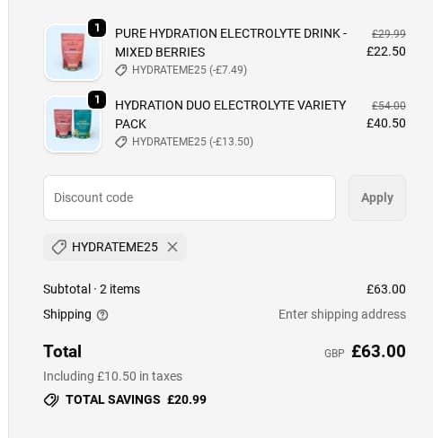 Screenshot of the Purearth discount code working
