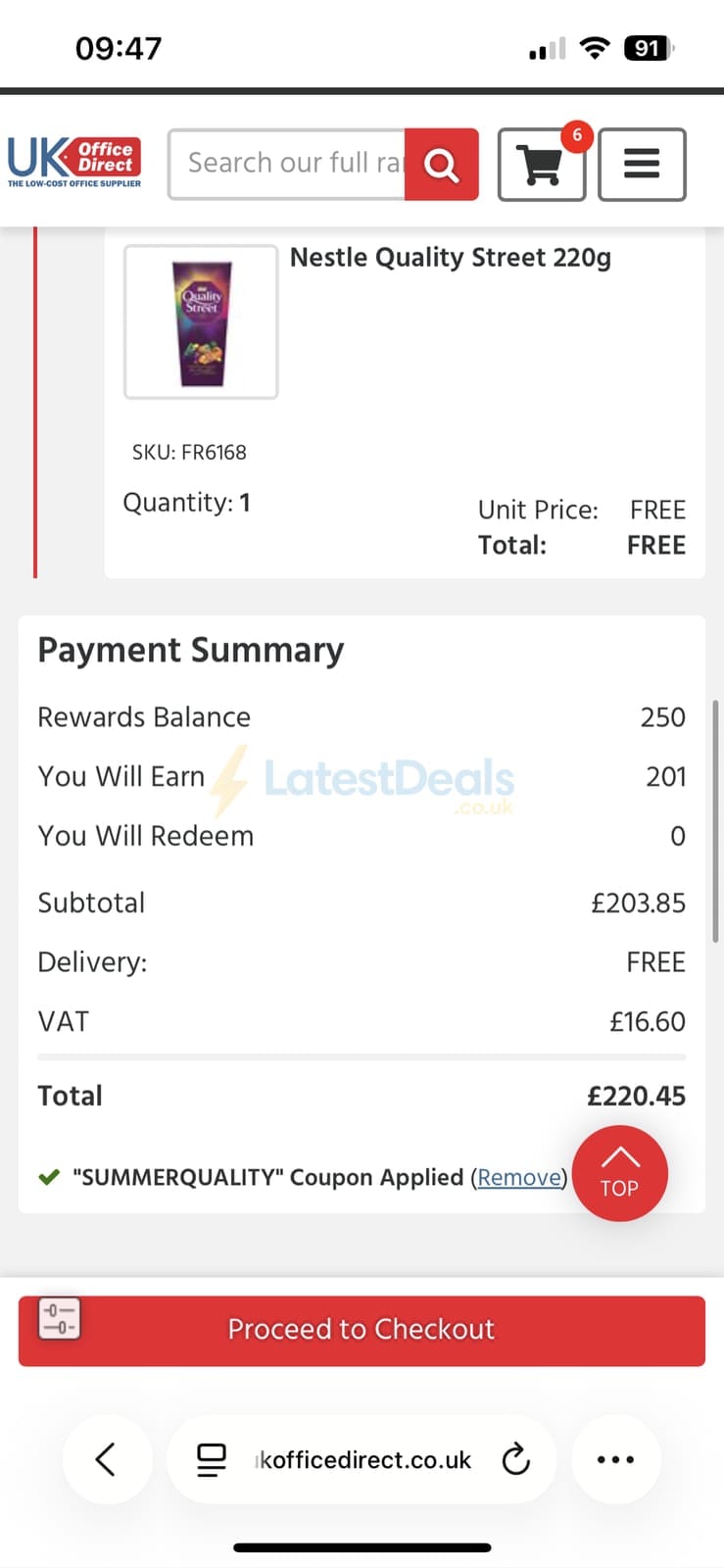 Screenshot of the UK Office Direct discount code working