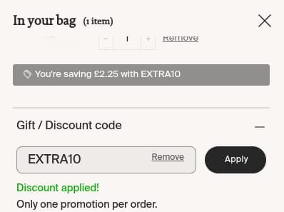 Screenshot of the Living Proof discount code working