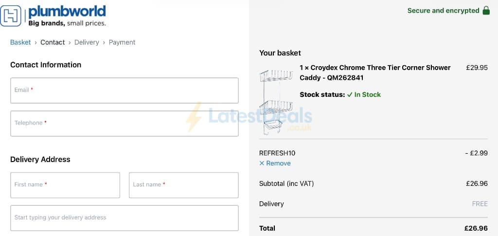 Screenshot of the Plumbworld discount code working