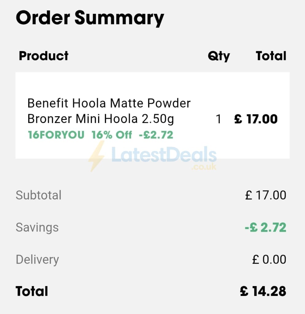 Screenshot of the Sephora discount code working
