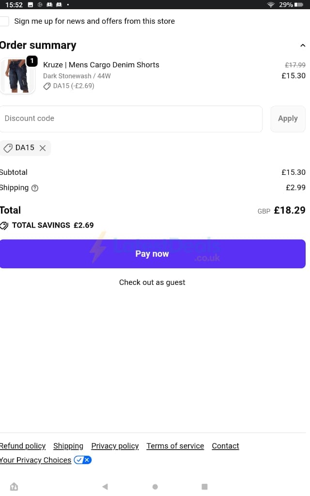 Screenshot of the Raw Denim discount code working
