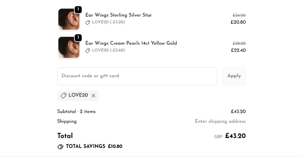 Screenshot of the Potter & Mooch discount code working
