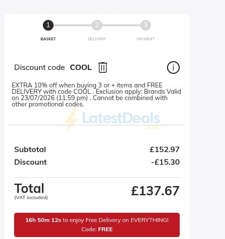 Screenshot of the Vertbaudet discount code working
