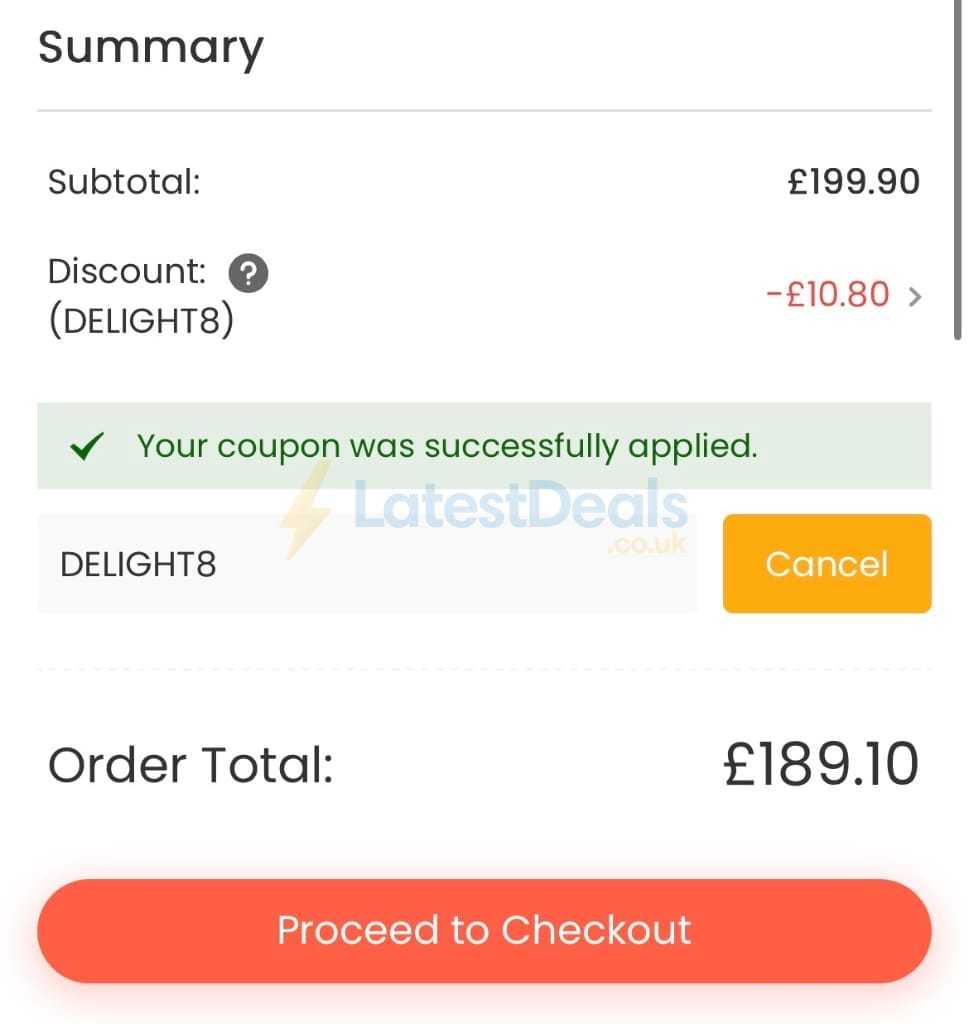 Screenshot of the Costway discount code working