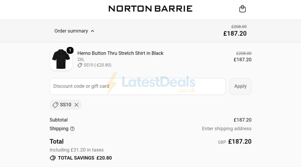 Screenshot of the Norton Barrie discount code working