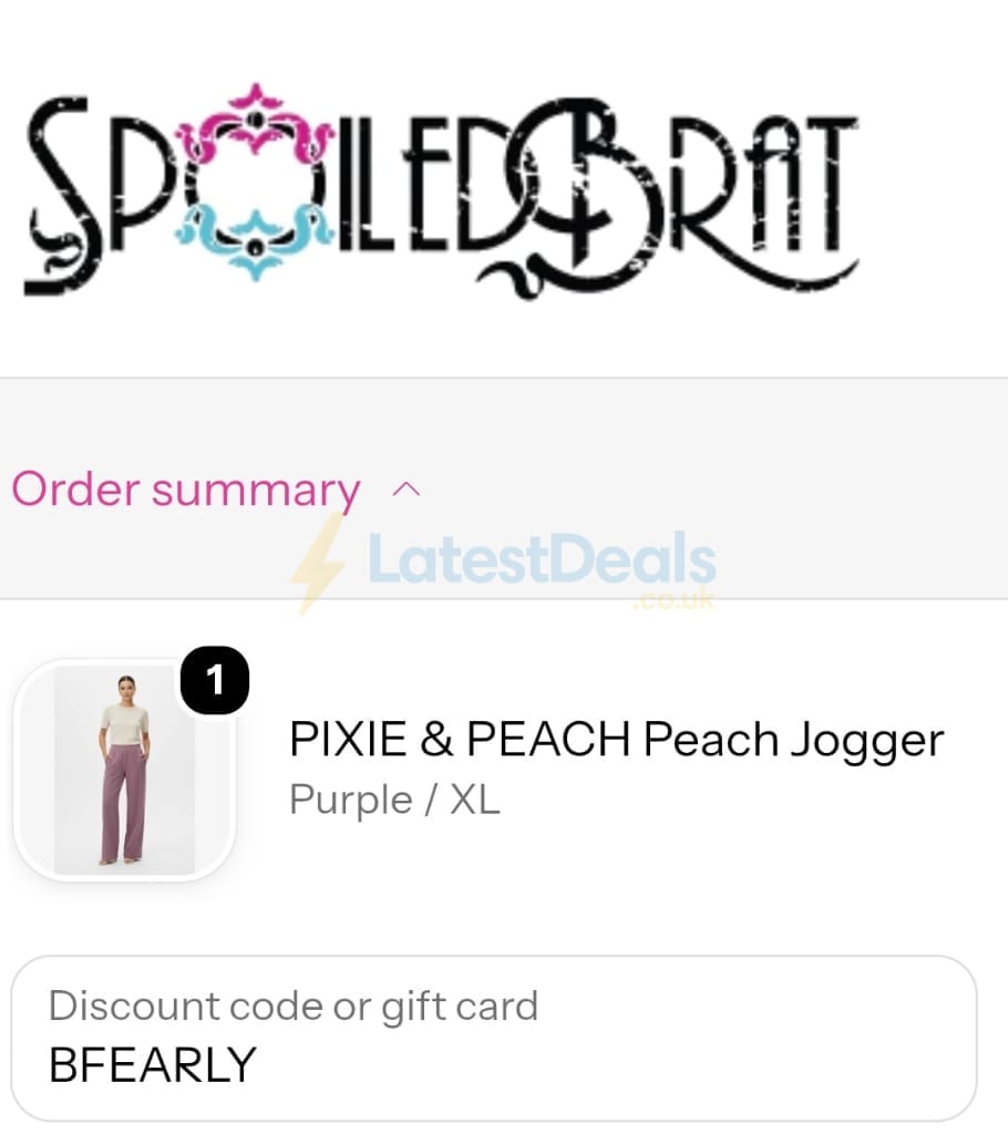 Screenshot of the Spoiled Brat discount code working