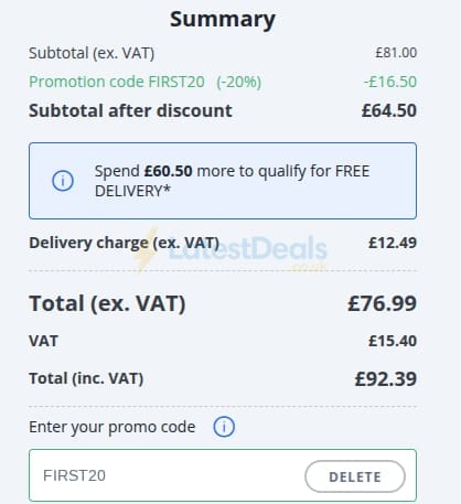 Screenshot of the RAJA discount code working