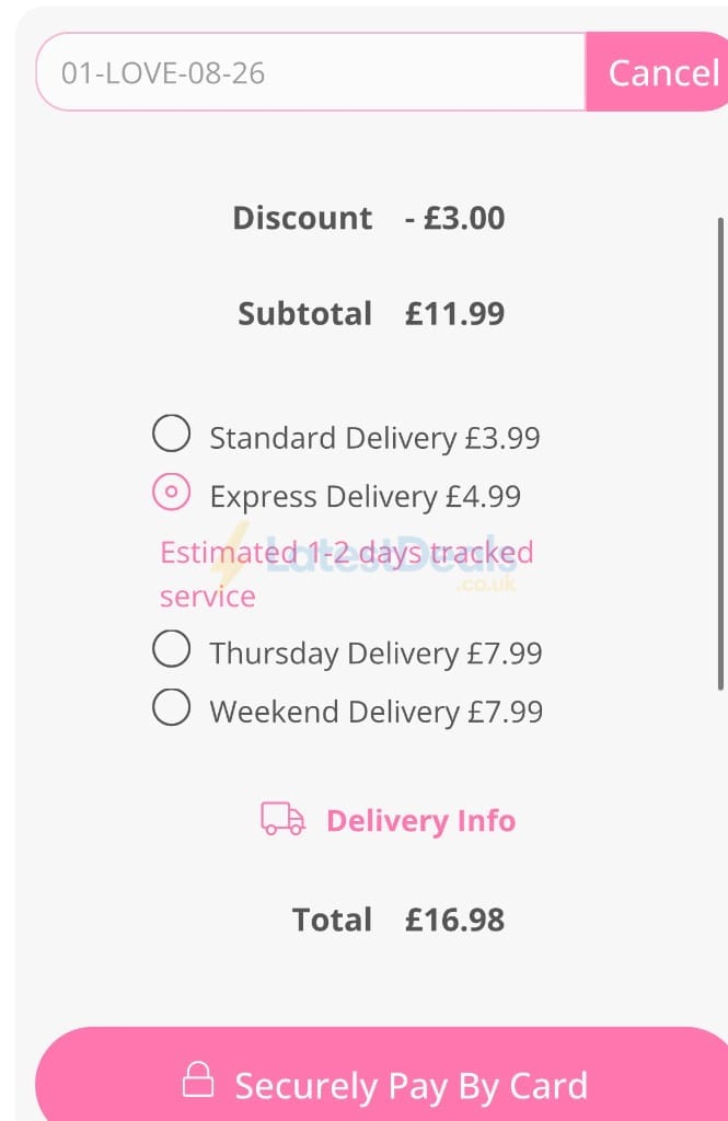 Screenshot of the Personalised Gifts Shop discount code working