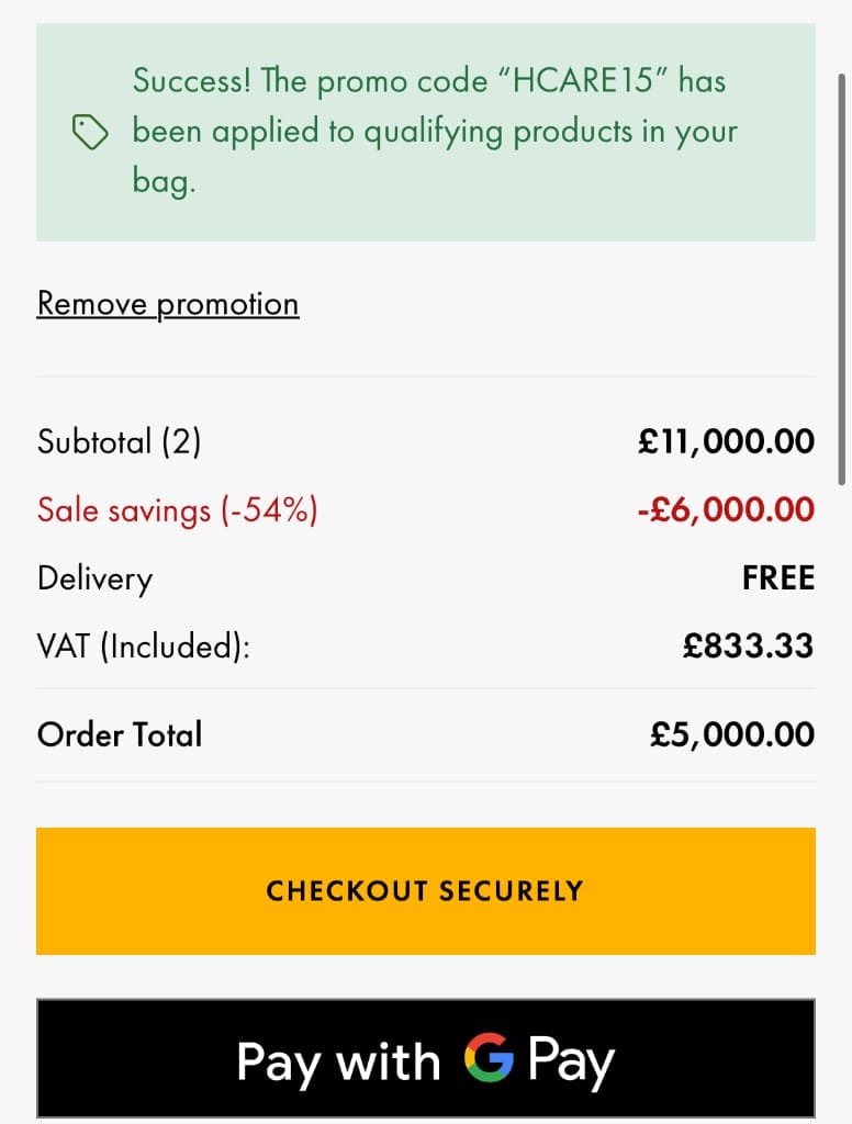 Screenshot of the Goldsmiths discount code working