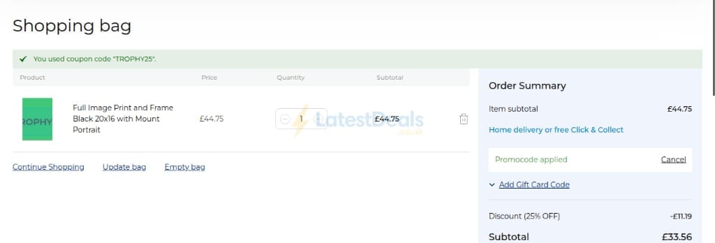 Screenshot of the Max Spielmann discount code working