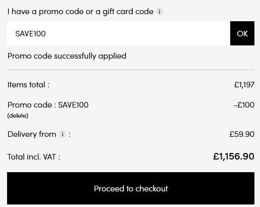 Screenshot of the Tikamoon discount code working