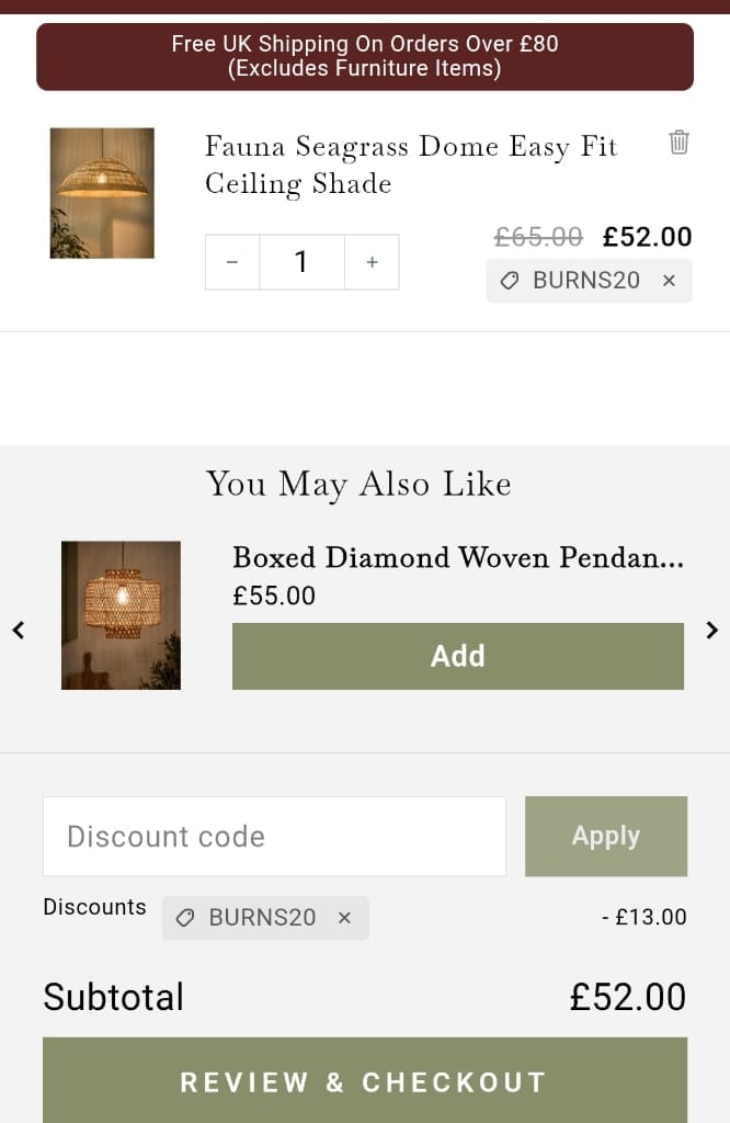 Screenshot of the Dibor discount code working