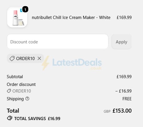 Screenshot of the Nutribullet discount code working