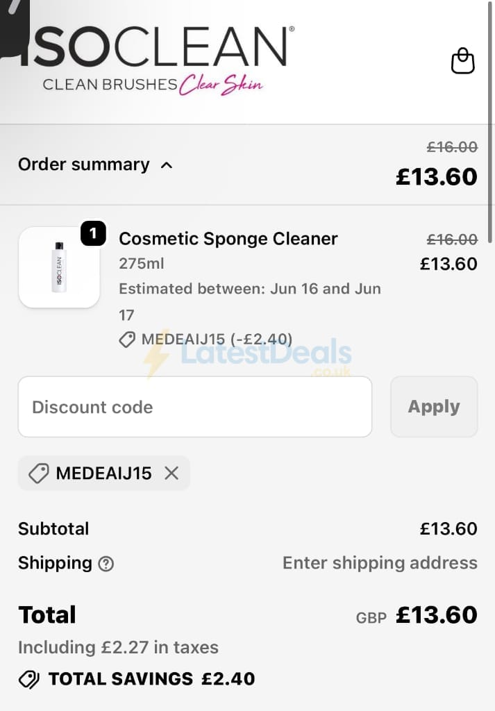 Screenshot of the ISO Clean discount code working
