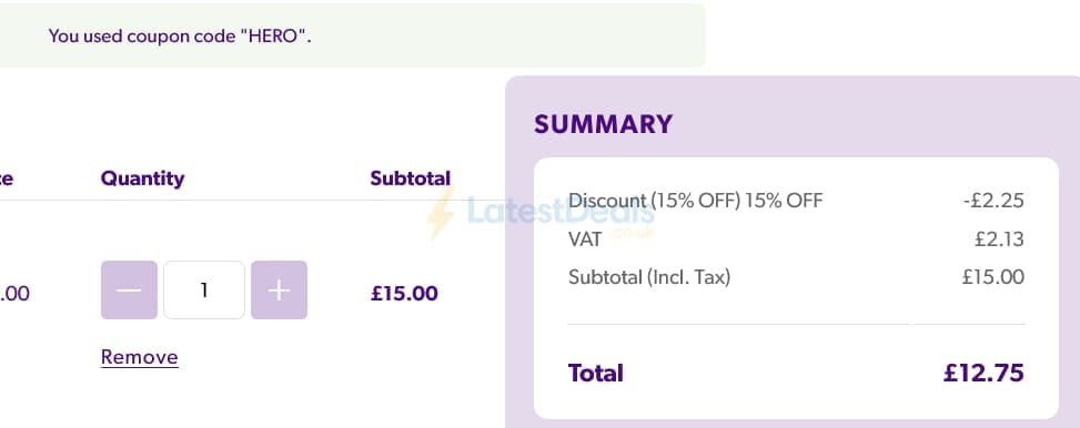 Screenshot of the Cadbury Gifts Direct discount code working