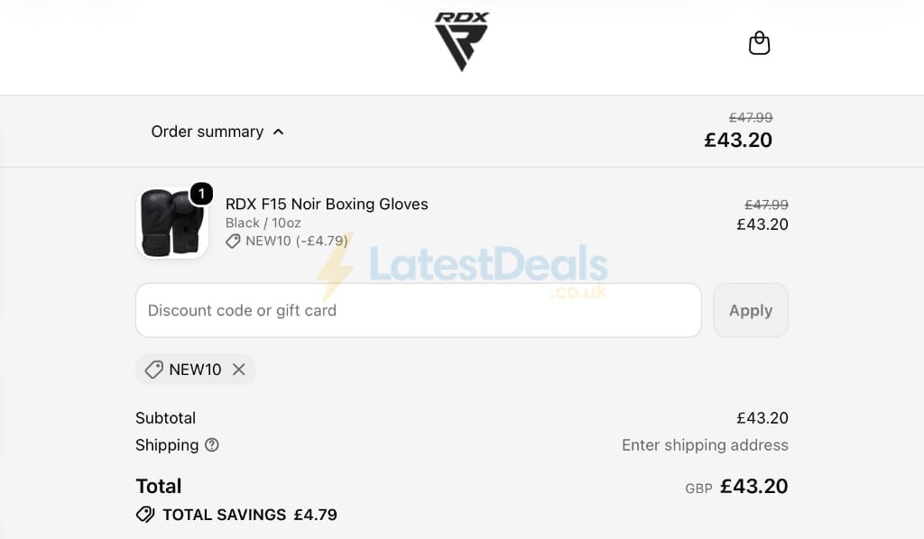 Screenshot of the RDX discount code working