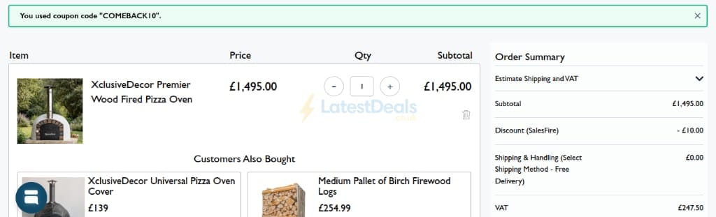Screenshot of the Stoves Are Us discount code working