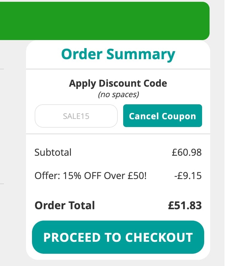 Screenshot of the Love Garden Birds discount code working