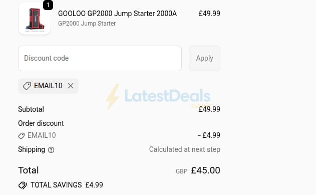 Screenshot of the GOOLOO discount code working
