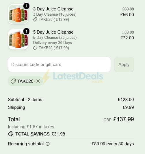 Screenshot of the Nutriseed discount code working