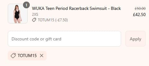 Screenshot of the Wuka discount code working