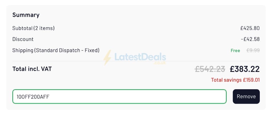 Screenshot of the Make My Blinds discount code working